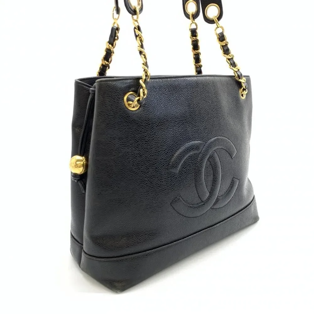 Chanel Caviar Skin Chain Tote Shoulder Bag Shawl Black - Picture 2 of 9